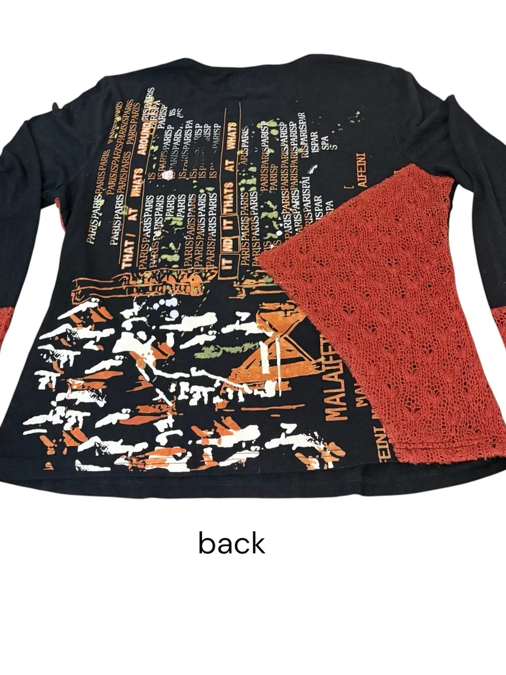 fresh fx Black Rust Artsy Collage Patch work Gothic Y2K Long Sleeve Top Sz L - Picture 4 of 7